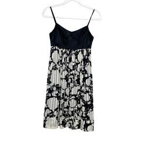 BCBGMAXAZRIA NWT Sleeveless Floral Silk Dress Spaghetti Strap Black Combo Size 0